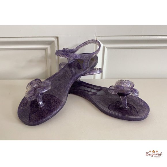Authentic CHANEL Purple CC Glitter Camelia Jelly Strap Flip Flops Flat Sandals 5 - Picture 3 of 13